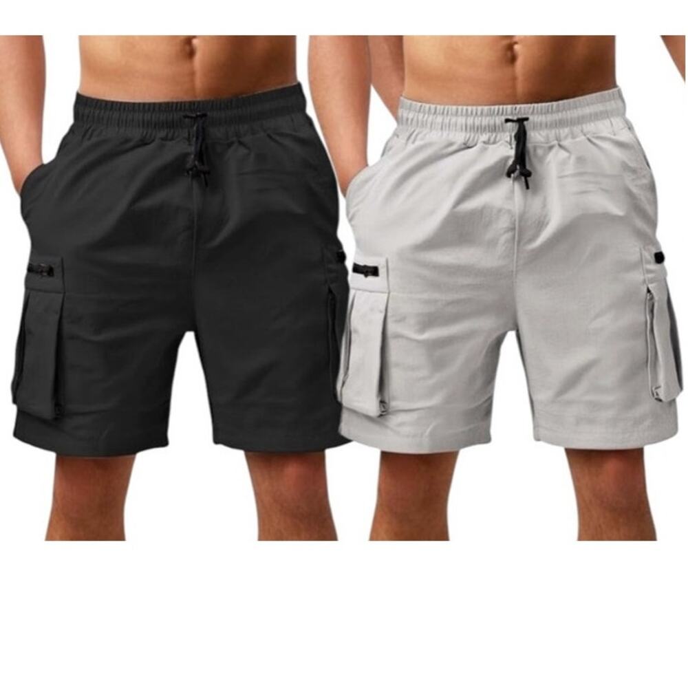 BRAND NEW ~ 2pr Men's Zip Pocket Cargo Shorts ~ Black & Khaki ~ Big & Tall 3X